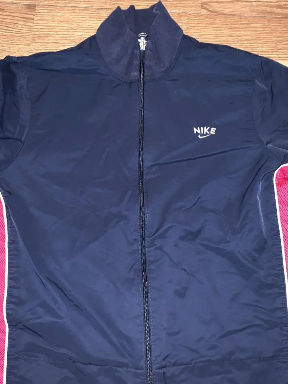 Nike Girls Youth Large 12-14 Pink Blue Cotton/Nylon Windbreaker W/ Logo VTG